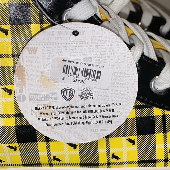 Mens Size 8 Harry Potter High Top Hufflepuff Black Yellow Shoes by Ground Up - Picture 6 of 9